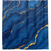 ブルーモダン王室の金ゴールドマーブルコレクション シャワーカーテン (正面)