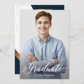 ブルーモダン王室の&金ゴールド卒業式パーティーフォト 招待状 (正面/裏面)