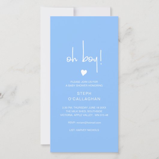ブルーモダン男の赤ちゃんシャワーセルフォンサイト 案内状 (正面)