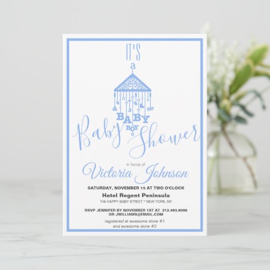 ブルーモダン男の赤ちゃんシャワー 招待状 (スタンド正面)