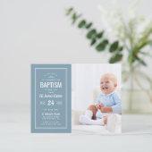 ブルーモダン男の赤ちゃんフォトバプテスマ ポストカード (スタンド正面)