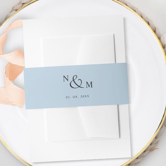 ブルーモダン結婚式招待状シンプルベリーバンド 招待状ベリーバンド