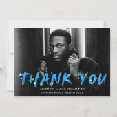 ブルーモダン絵を描(ばちゃばちゃ)跳ねる写真卒業 サンキューカード (正面)