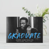 ブルーモダン絵を描(ばちゃばちゃ)跳ねる写真卒業 案内状 (スタンド正面)