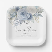 ブルーモダン花模様ラブイン開花ブライダルシャワー ペーパープレート (正面)