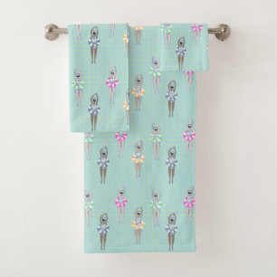 ブルーモダン芸術的泳ぐ人プール バスタオルセット