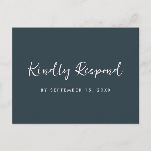 ブルーモダン赤面出欠トレンディースクリプトメニュー選択 インビテーションポストカード (正面)