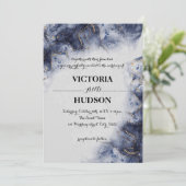 ブルーモダン金ゴールドアガテマーブル 招待状 (スタンド正面)