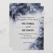 ブルーモダン金ゴールドアガテマーブル 招待状 (正面/裏面)