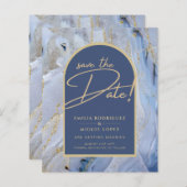 ブルーモダン金ゴールドアゲートマーブルアー結婚チズ (正面/裏面)