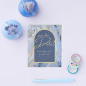 ブルーモダン金ゴールドアゲートマーブルアー結婚チズ チラシ (シングル)