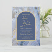 ブルーモダン金ゴールドアゲートマーブルアー結婚チズ 招待状 (スタンド正面)