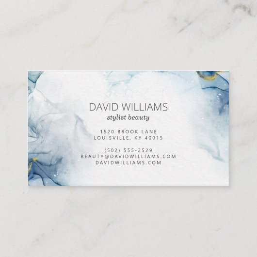 ブルーモダン金ゴールドアートリキッドウォーター色 名刺 (裏面)