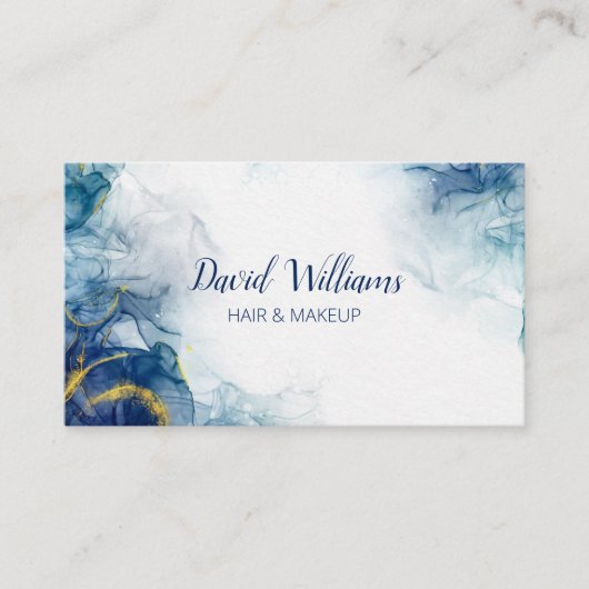ブルーモダン金ゴールドアートリキッドウォーター色 名刺 (正面)