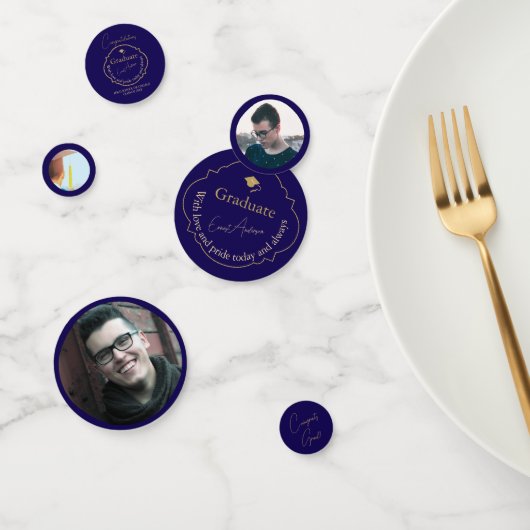 ブルーモダン金ゴールドエレガント写真卒業パーティー コンフェッティ (グループ)