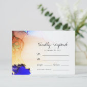 ブルーモダン金ゴールドオレンジアルコールインクズ結婚ーズ 出欠カード (スタンド正面)