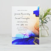 ブルーモダン金ゴールドオレンジアルコールインクズ結婚ーズ 招待状 (スタンド正面)