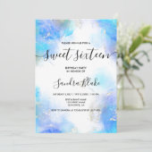 ブルーモダン金ゴールドガーリートレンディースウィート16招待状 招待状 (スタンド正面)