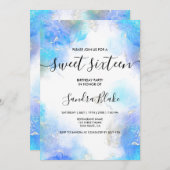 ブルーモダン金ゴールドガーリートレンディースウィート16招待状 招待状 (正面/裏面)