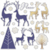 ブルーモダン金ゴールドクリスマスホリデーエレメント シール (正面)