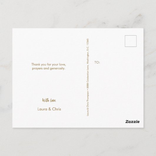 ブルーモダン金ゴールドクロスカスタム男の赤ちゃんバプテスマ ポストカード (裏面)