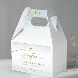 ブルーモダン金ゴールドクロスサンキューボーイバプテスマ フェイバーボックス