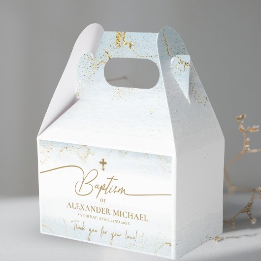 ブルーモダン金ゴールドクロスサンキューボーイバプテスマ フェイバーボックス