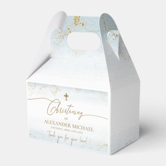 ブルーモダン金ゴールドクロスサンキューボーイ《キリスト教》洗礼式や命名式 フェイバーボックス (正面サイド)