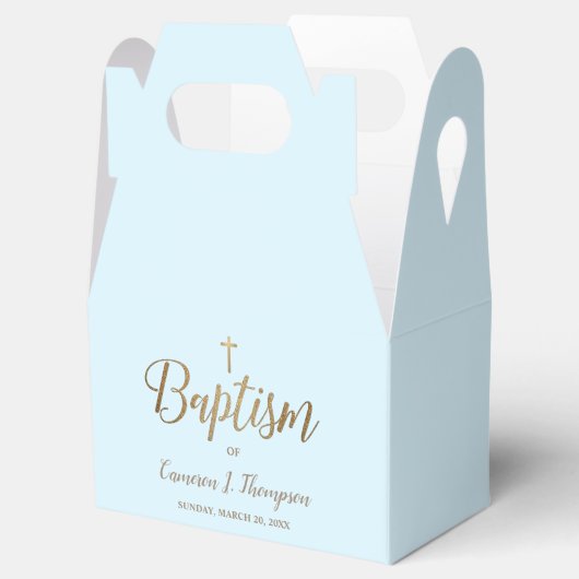 ブルーモダン金ゴールドクロスバプテスマ男の赤ちゃんありがとう フェイバーボックス (オープン)