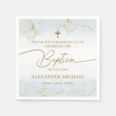 ブルーモダン金ゴールドクロスボーイバプテスマ スタンダードカクテルナプキン (正面)