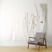 ブルーモダン金ゴールドクロスボーイバプテスマ タペストリー (インサイチュ(横))