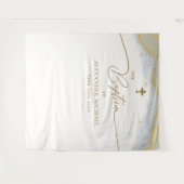 ブルーモダン金ゴールドクロスボーイバプテスマ タペストリー (正面(横))