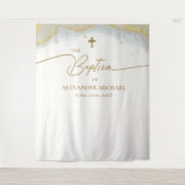 ブルーモダン金ゴールドクロスボーイバプテスマ タペストリー (正面)