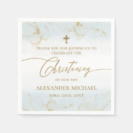 ブルーモダン金ゴールドクロスボーイ《キリスト教》洗礼式や命名式 スタンダードカクテルナプキン