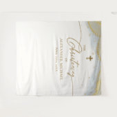 ブルーモダン金ゴールドクロスボーイ《キリスト教》洗礼式や命名式 タペストリー (正面(横))