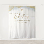 ブルーモダン金ゴールドクロスボーイ《キリスト教》洗礼式や命名式 タペストリー (正面)