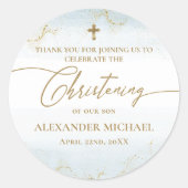 ブルーモダン金ゴールドクロスボーイ《キリスト教》洗礼式や命名式 ラウンドシール (正面)