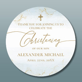ブルーモダン金ゴールドクロスボーイ《キリスト教》洗礼式や命名式 ラウンドシール