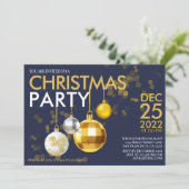 ブルーモダン金ゴールドグリッターオーナメントクリスマスパーティー 招待状 (スタンド正面)