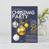ブルーモダン金ゴールドグリッターオーナメントクリスマスパーティー 招待状 (スタンド正面)