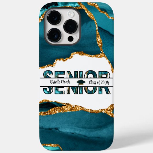 ブルーモダン金ゴールドグリッターパーソナライズされた卒業 Case-Mate iPhoneケース (裏面)