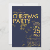 ブルーモダン金ゴールドグリッター紙吹雪クリスマスパーティー 招待状 (正面)