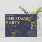 ブルーモダン金ゴールドグリッター紙吹雪クリスマスパーティー 招待状 (スタンド正面)
