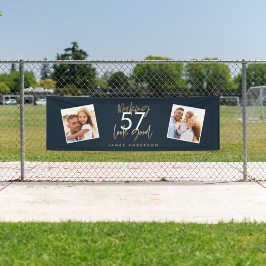 ブルーモダン金ゴールドシンプルスクリエレガントプト 横断幕 (インサイチュ)