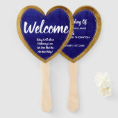 ブルーモダン金ゴールドスタイリッシュ結婚の歓迎 ハンドファン (正面&裏面)