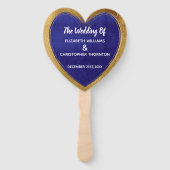 ブルーモダン金ゴールドスタイリッシュ結婚の歓迎 ハンドファン (裏面)