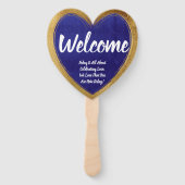 ブルーモダン金ゴールドスタイリッシュ結婚の歓迎 ハンドファン (正面)