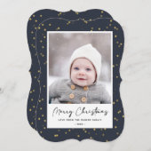 ブルーモダン金ゴールドスター《写真》ぼけ味オーバーレイミニマリスト シーズンカード (正面/裏面)