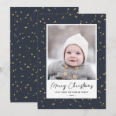 ブルーモダン金ゴールドスター《写真》ぼけ味オーバーレイミニマリスト シーズンカード (正面/裏面)