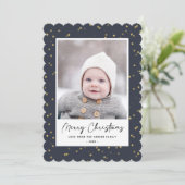 ブルーモダン金ゴールドスター《写真》ぼけ味オーバーレイミニマリスト シーズンカード (スタンド正面)